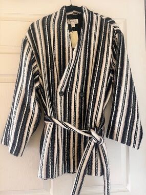 Anthro brand Striped Wrap wool Jacket - Black, Taupe & Cream